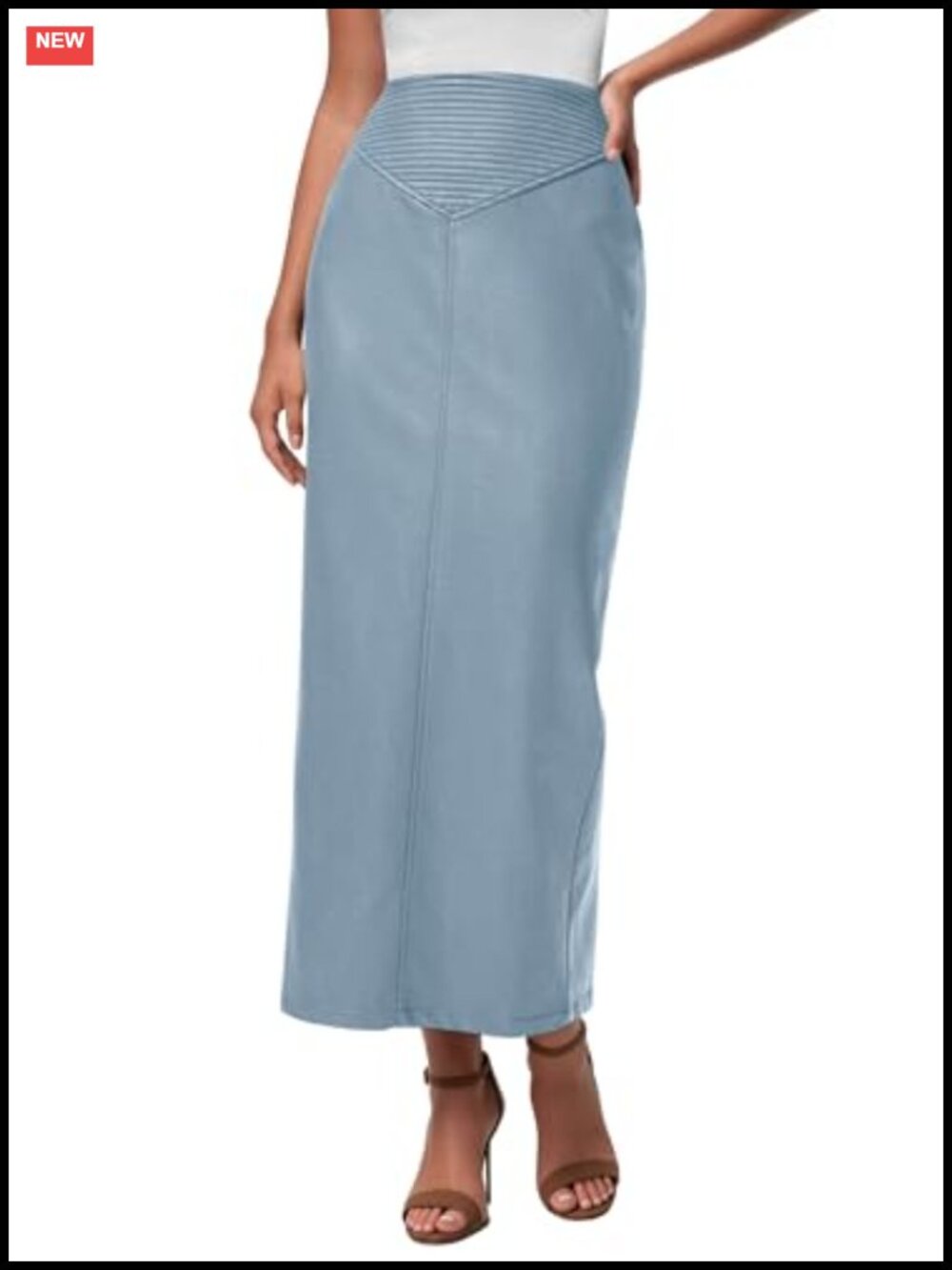 Faux Leather High Waisted Maxi Pencil Skirt Back Slit Fitted